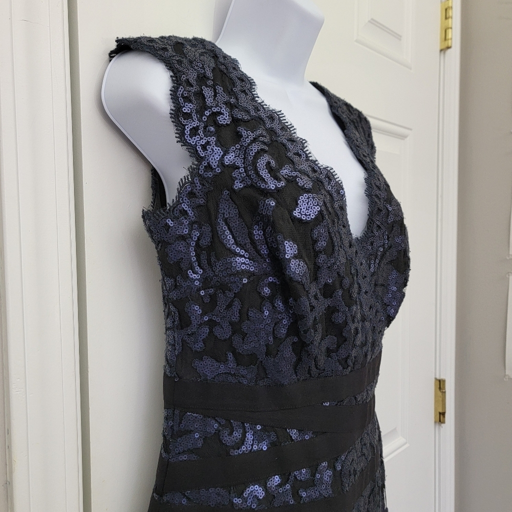 Tadashi Shoji Sleeveless Embroidered Sequin Lace Banded Sheath Cocktail Dress 6 - Picture 6 of 15